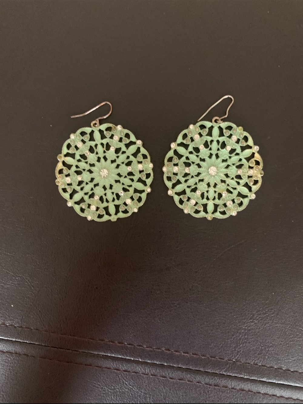 Mint Green‎ Filigree Round Dangle Earrings